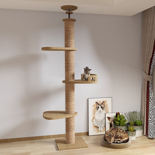 Yingzhun cat climbing frame Tongtian column small apartment with nest cat tree large column cat toy scratching board claw grinder cat nest frame integrated A type wooden 3 jumping platform