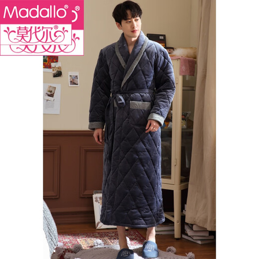 Modal Flanell Cotton Nighthots Herren Dreischicht verdickte und ausgedehnte große Pyjamas im Winter plus Samt warmes Bademantel 9923# L (170)