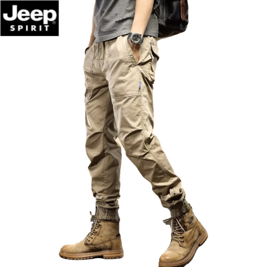 JEEP SPIRIT美式四季款休闲裤机能工装裤男宽松束脚裤男士百搭弹力长裤子 JP-679黑色【春秋款】 L 建议110-125斤