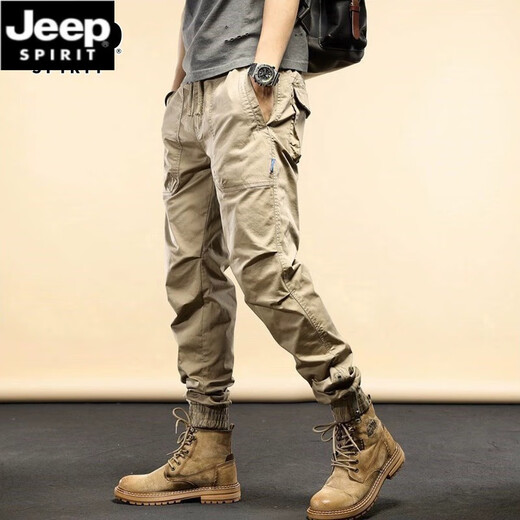 JEEP SPIRIT美式四季款休闲裤机能工装裤男宽松束脚裤男士百搭弹力长裤子 JP-679黑色【春秋款】 L 建议110-125斤