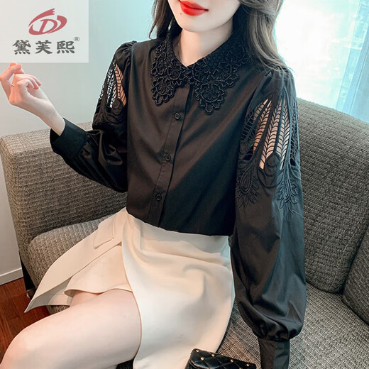Camisa de algodón bordado Dafuxi para mujeres en 2025 Autumn New Fashion White White White White Camiseta suelta y versátil Cy9227 White M [sugerido 96-110Jin [Jin iguala 0.5 kg]]]