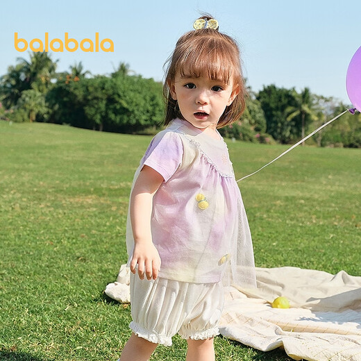 Balabala baby short-sleeved t-shirt baby girls top 2025 new summer dress sweet mesh stitching fashionable red tone 00366 100