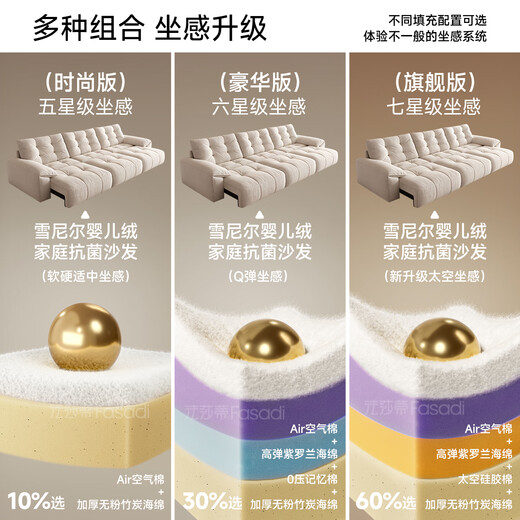 Fasati electric sofa bed pull-point soft-packed fabric living room cream folding telescopic zero wall function sofa 2.3 meters double arm double position flagship version chenille baby down