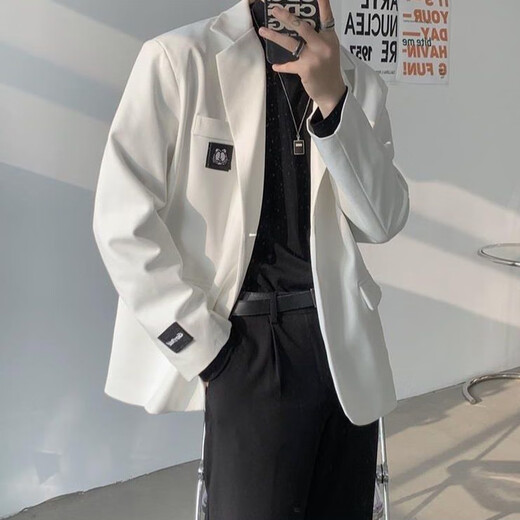 An Chuxia suit men's spring and autumn Hong Kong style college style DK uniform student class uniform blazer men's trend W43 khaki + white shirt + tie + trousers 4XL