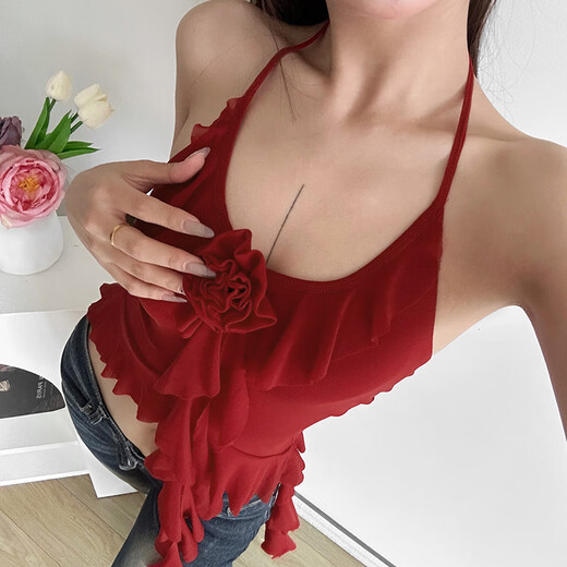 多菲尼森露背背心女2025年夏季新款女装欧美风辣妹修身街头时尚挂脖性感 红色 M （100-110斤）
