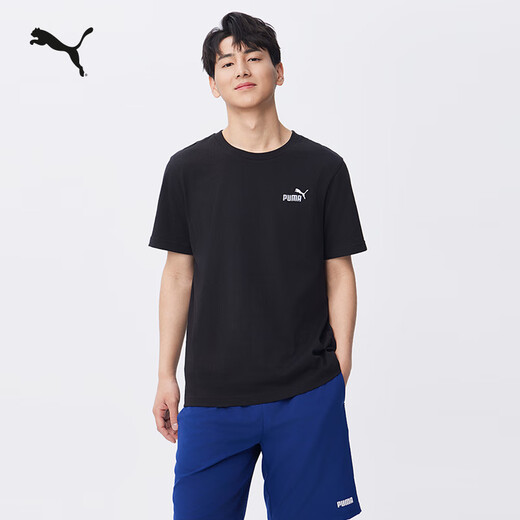 Puma (Puma) Sports et T-shirt à manches courtes brodés décontractés pour hommes et femmes 2025 Printemps et été Nouveau Top Simple 691550 Black-01 L (180 / 100A)