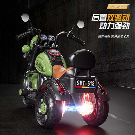 Aobeile Children's Electric Bike Motorcycle 1-3-3 ans Tricycle Tricycle Toagone Toago To-Tot Car peut être utilisé comme voiture électrique pour enfants. Green [Dual Drive + Remote Control + Early Education + Bluetooth] Cadeau du Nouvel An des garçons et filles