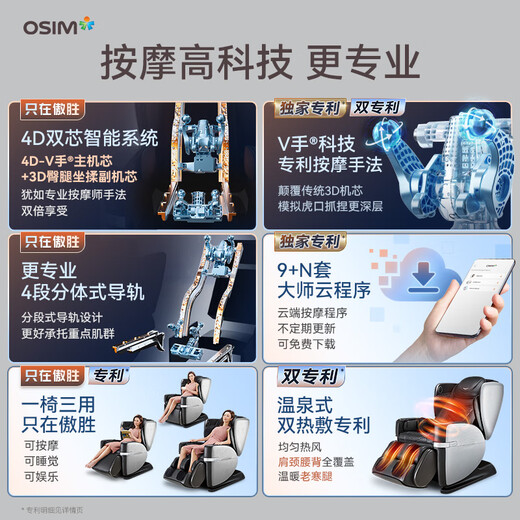 OSIM government subsidy 15% massage chair full body home V2 cloud update chair V-hand zero gravity space capsule OS-8212 brown practical birthday gift for parents