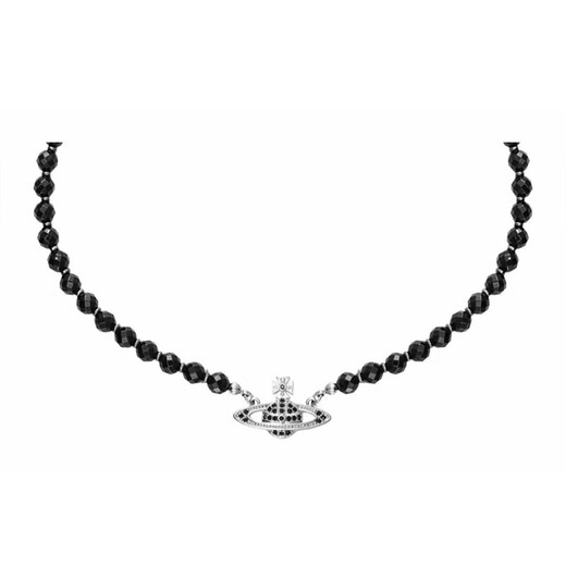 Vivienne Westwood Queen Mother Black Agate Single Layer Necklace Black Necklace for Girlfriend Birthday Gift Genuine Women