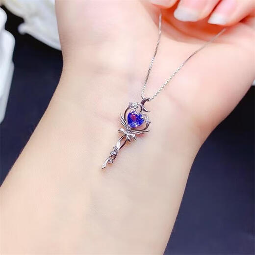 Fujiu natural tanzanite magic wand pendant for women 925 silver inlaid with sapphire scepter niche design clavicle necklace gift