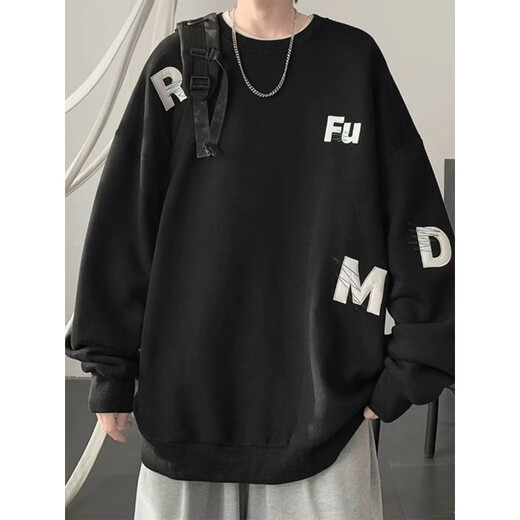 POUM圆领卫衣男春秋季款潮流美式印花长袖无帽上衣服新年红色港风卫衣 YSXS-H1476酒红色 XL