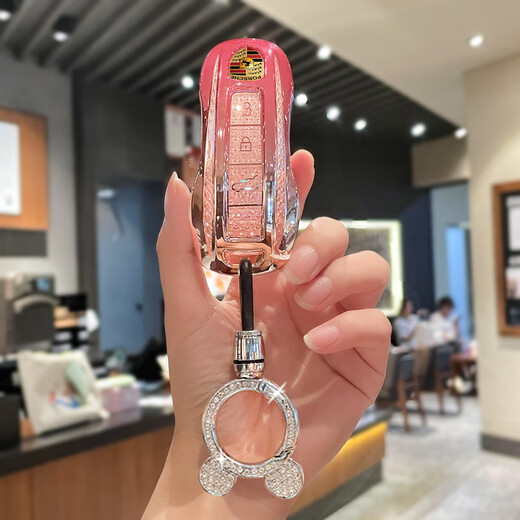 POP Porsche key cover Cayenne Panamera macan Maca 911 car Pami 922 buckle shell 718 female Taycan A model gradient crystal powder silver head violent bear