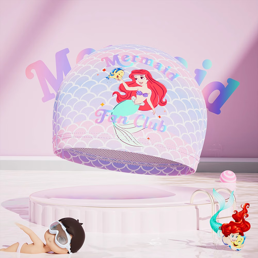 Disney Children's Swimming Mütze Jungen und Mädchen nicht erwürgt Sonnenschutztuch Süßes Cartoon Langes Haar Schwimmen D71974 Abgeordneter Meerjungfrau