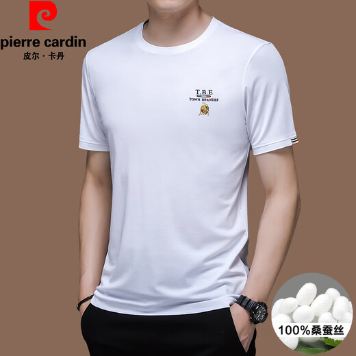 皮尔卡丹（pierre cardin）高端品牌夏季2025新款高端刺绣短袖上衣薄款圆领凉感冰丝t恤 黑色【蒂13062】 4XL 190【适合体重195-220斤】