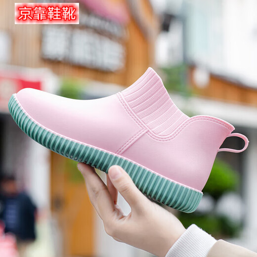 Beijing Rain Boots Women's Waterproof Shoes Women's Outdoor Waterproof Thick-soled Glue Shoes Fashion Overshoes Rain Shoes Japanese Anti-Slip Water Shoes Black [{Single Shoes} Size is small, please take a photo of a new year 36
