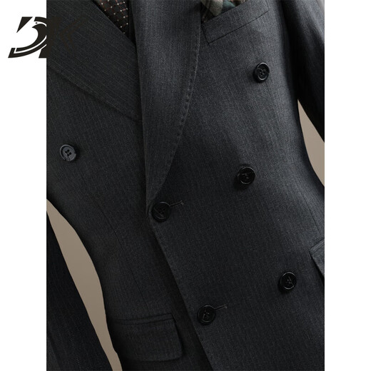 DK high-end men's lapel suit suit men's double-breasted jacket casual business formal groomsman wedding suit dark gray stripes (suit + vest + trousers) 6XL suitable (185-200)