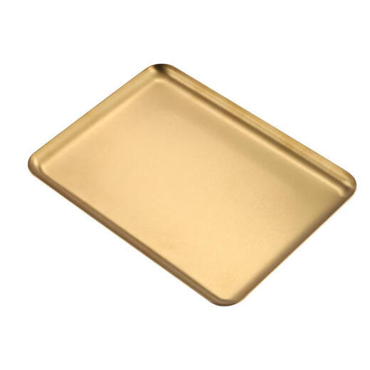 FANCYCHIC Korean stainless steel rectangular barbecue plate cafe tray snack flat plate commercial gold barbecue plate straight edge rectangular plate 20* (201 silver) 8.5cm