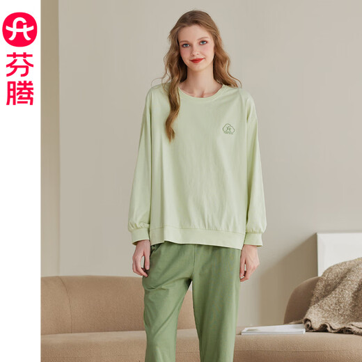 Fenteng Spring and Autumn Couples New Long-sleeved Pajamas Pure Cotton Pullover Women's Round Neck Large Size Men's Youth Cotton Home Clothing Set