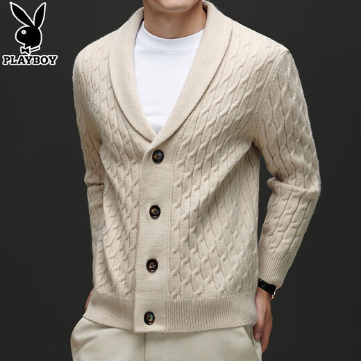Playboy Cardigan Herren Winterjacke Männer vielseitiger dicker Nadelwolle Pullover vielseitiger gestrickter Pullover verdickter Männer Outerwear Faden schwarz 3xl 185