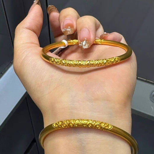 AYD Old Phoenix Gold Store Style Curly Grass Pattern Bracelet D Fu Same Style Ancient Method Inherited 999 Pure Gold Pure Silver Gold-Inlaid Silver Bracelet Plain Curly Grass Pattern Bracelet