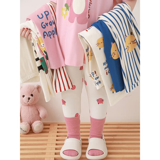 幼悠女童卡通印花修身打底裤夏季童趣可爱Q弹柔滑柔软亲肤休闲裤 绿色小树X4858 120 cm
