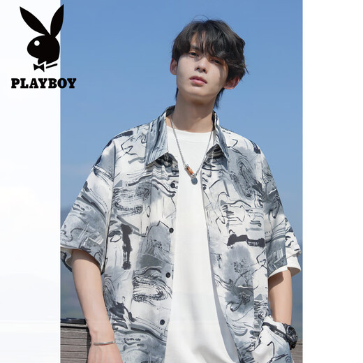 Playboy (Playboy) Trate de protection solaire à tir-dye à manches courtes pour hommes Spring and Summer Ice Silk Flower Smooth Flower pour hommes de grande taille de plage mince plage pour hommes CD5484-Black XL recommandé 125-145jin [Jin est égal à 0,5 kg]