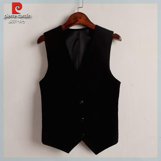 Pierre cardin men's vest black slim horse clip vest spring and autumn thin casual British style groom suit vest new style black vest L recommended 105-120 Jin [Jin equals 0.5 kg]