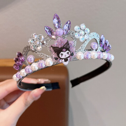 ENRMIIV Crown Children's Headband Frozen Headband Elsa Princess Crown Hairpin Girls Kuromi Melody Hairband 3# Purple Kuromi Crystal Crown Hairband