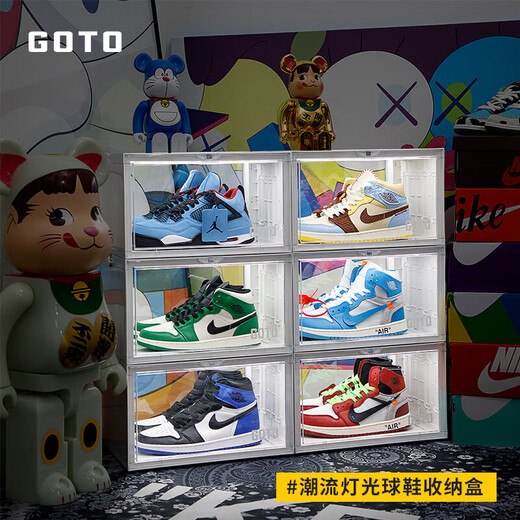 Shoebox Lighting Intelligent Voice Control Luminous Sneakers Transparent Storage Internet Celebrity Display Wall Shoes 38x285x23cm Upgraded Four-Side Transparent Lighting Shoebox 4 Pack