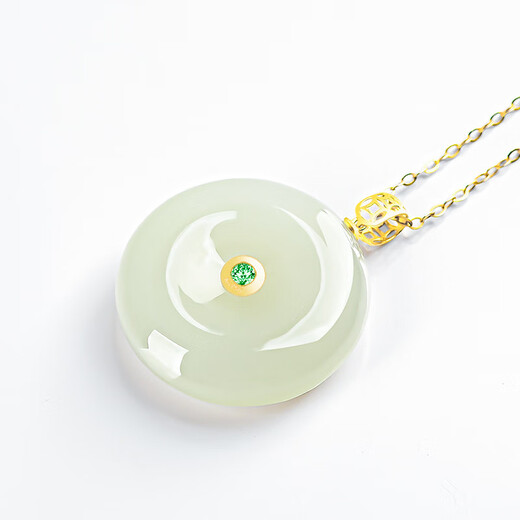 Jincuixi luxury high-end women's 18K gold inlaid necklace old material Hetian jade green and white jade safety buckle square jade pendant Hetian white jade safety buckle skin-friendly lanyard (size 45cm