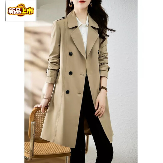 Chujing windbreaker women's 2025 spring new women's mid-length coat is popular this year Khaki M 90-105Jin Jin is equal to 0.5 kg