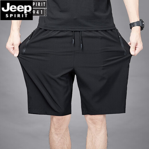 
JEEP SPIRIT ice silk shorts men's sports and leisure spring and summer plus fat plus size loose quick dry thin beach five-point pants zipper 7022 black XL recommended 120-140Jin [Jin equals 0.5 kg]