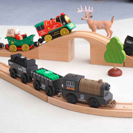 Cibo Cibo (Cibo) HAPE Train Track Track Small Train Track Set Magnetic Locomotive Boy Wood Children's Toys compatible avec HAPE Nanny Blue Retro Electric Three-Pice Set