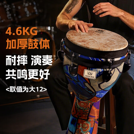 前谷非洲鼓12英寸成人可调音专业演奏级手鼓大10打击乐器轻质节日礼物 抽象色块大10+全套赠品