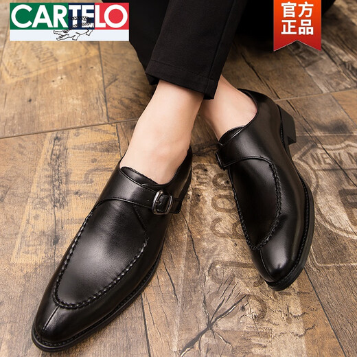 卡帝乐鳄鱼（CARTELO）商务男鞋正装2025春秋新款英伦男士尖头休闲发型师夜店复古潮皮鞋 3883棕色 42 标准皮鞋码