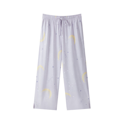 Drei Kanonen Frühling und Sommer dünne Pyjama-Hosen für Frauen 100% reine Baumwollhose mit mittlerer Hose, kariert mit Taschenkordelschnur, Wasserblau Mond-12041 m