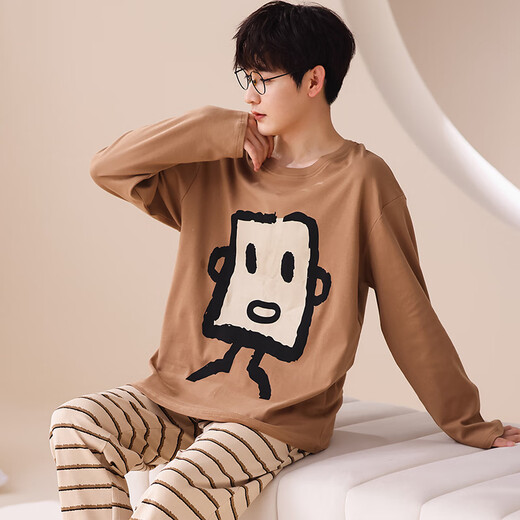 7 Sevfun Seven Color Spun Pajamas Men's Long Dloune Long Dlouns Blouns Spring и лето Всего хлопчатобумажного мультипликационного мультфильма Pure Cotton Home Clothing Set 673 Pure Cotton's Men's Single Cartover XL (предлагается 120-140JIN [Jin равняется 0,5 кг])))