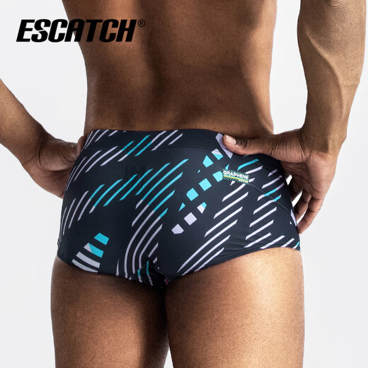 ESCATCH Badehose Herren Racing Große Dreieck-Badehose verbreitert, um Peinlichkeiten zu verhindern Kleiner quadratischer Winkel Herren-Trainingsschwimmausrüstung EY05 Marineblaue Geometrie M