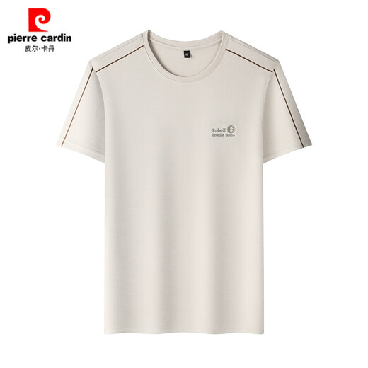 Pierre cardin 2025 summer new short-sleeved men's trendy round neck print middle-aged and young casual tops men's fashion T-shirt men 723-1 gray-green 3XL Recommended 165-180Jin [Jin equals 0.5 kg]