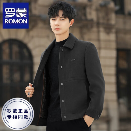 罗蒙（ROMON）双面绒外套男士羊毛呢子大衣短款夹克秋冬季加厚翻领高端商务男装 焦糖色（无内胆） XL :(135-155斤)