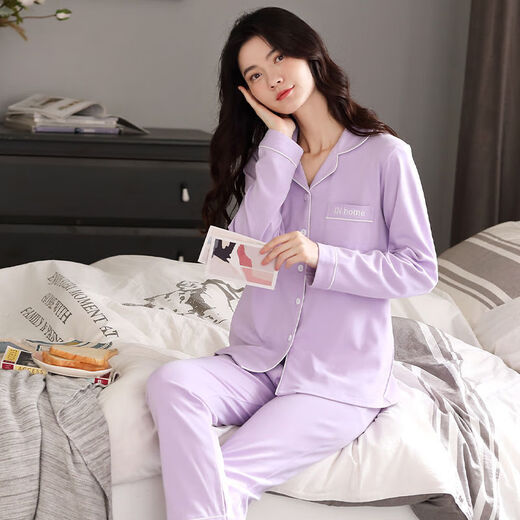 冰概念纯色控   纯棉睡衣女士长袖春秋季加大码外穿简约女生家居服套装 纯色9901 4XL
