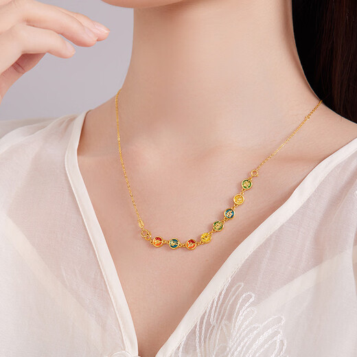 Saphire 18K gold pendant female enamel double buckle DIY accessory as a birthday gift for girlfriend, peace and joy