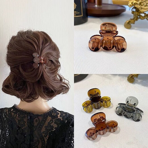 唐芙妮短发神器半扎发小号鲨鱼夹发量少发夹女后脑勺发卡抓夹过渡期头饰 咖系
