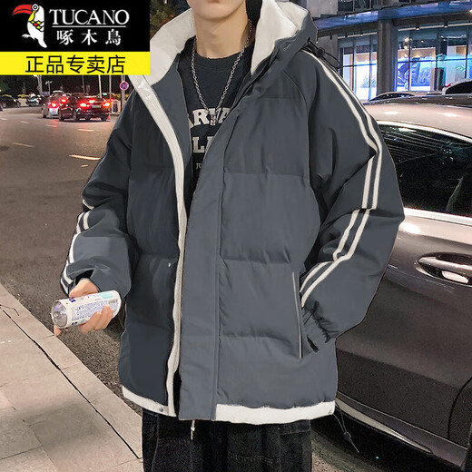 啄木鸟（TUCANO）棉服男士装秋冬季加绒加厚棉衣宽松羽休闲绒服男外套保暖短款衣服 9789黑色 L 约110-125斤