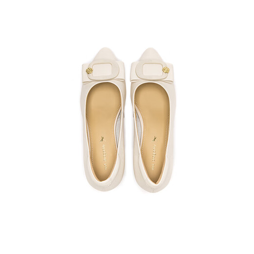 
Red Dragonfly Leap Moon Shoes High Heels 25 Spring Thick Heels Women's Shoes Pointed toe Workplace Small Leather Shoes Single Shoes WLB15124 Beige White 39