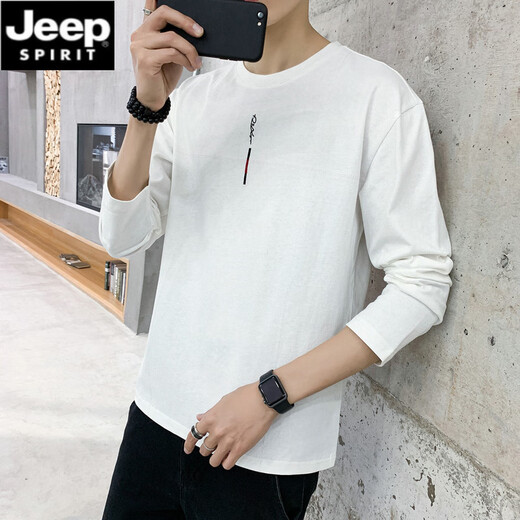 JEEP SPIRIT长袖T恤男春夏薄款纯棉打底衫春秋加大码男装中青年小衫外穿秋衣 692杏色 4XL