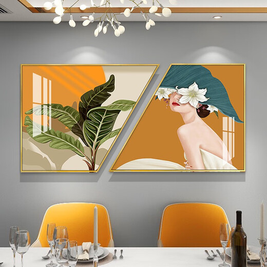 
Light luxury restaurant decoration painting modern simple dining room hanging painting dining table background wall creative combination crystal porcelain painting TXMG12119 60*70*2/two combination 60*120 elegant black 3