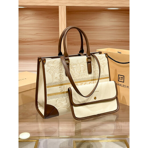 Hermes (HERMES) Hong Kong Genuine Leather Tote Bag Women's Large Capacity Bag 2024 New Style Handbag Commuting Shoulder Bag Large Bag Apricot Brown Counter Gift Box Set