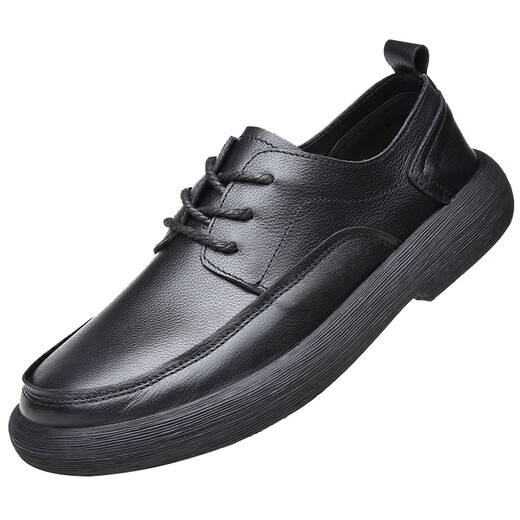 Classic Car Herren echtes Leder Casual Leder Schuhe Frühling und Herbst Cowhide Weiches Sohle Weitfußbrett Schwarz 15051 Echtes Leder Viersaison Schuhe 39