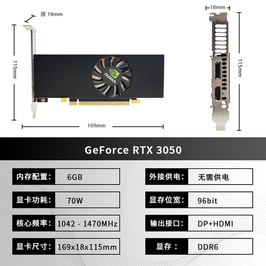 Nvidia RTX 3050 graphics card desktop OPS computer 6G e-sports game editing and rendering ITX small chassis half-height knife card RTX 3050 new work package